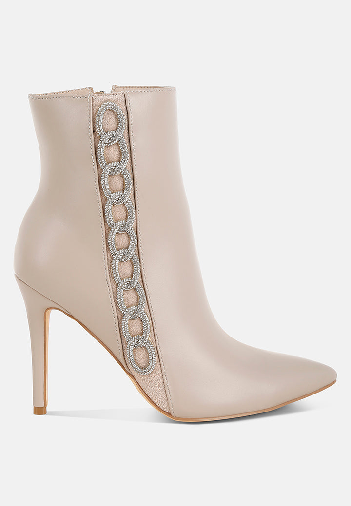 women rhinestones chain detail boots#color_beige