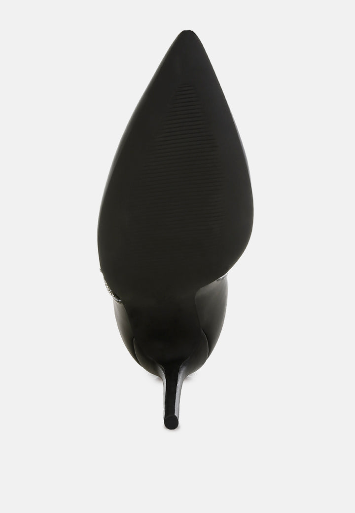 women rhinestones chain detail boots#color_black