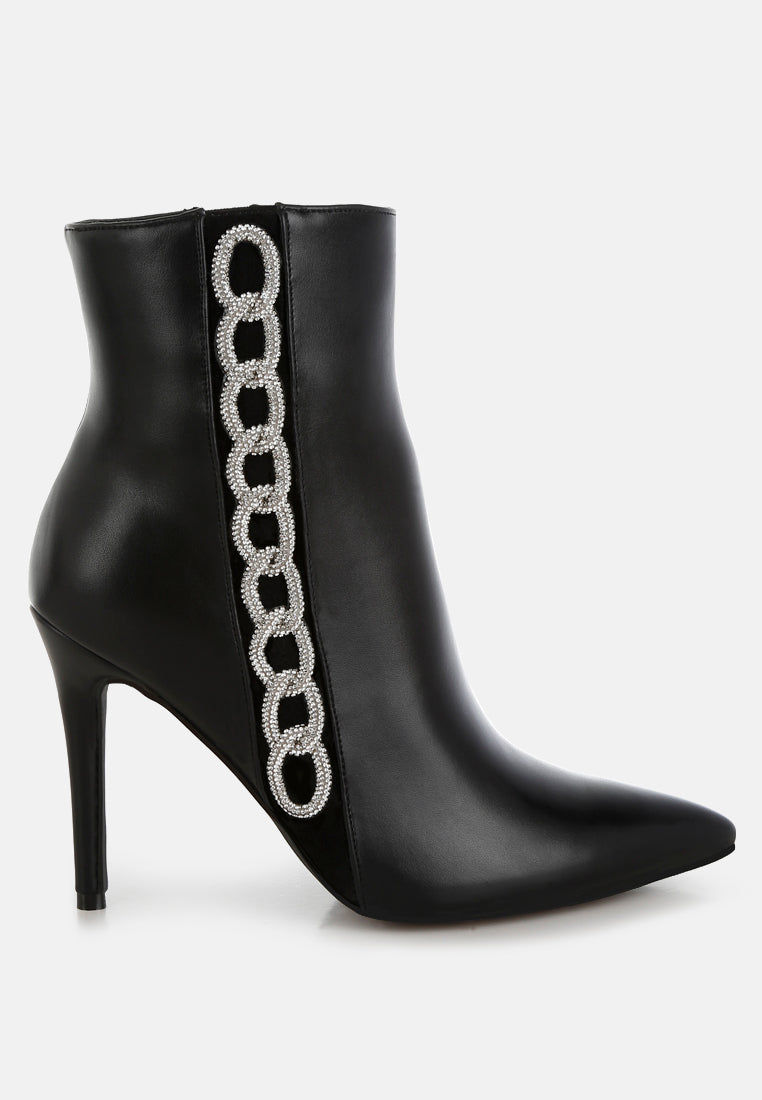 women rhinestones chain detail boots#color_black