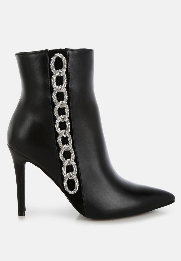 women rhinestones chain detail boots#color_black