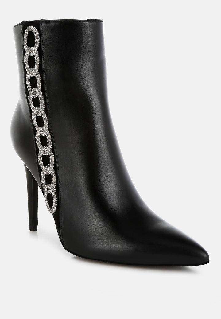 women rhinestones chain detail boots#color_black
