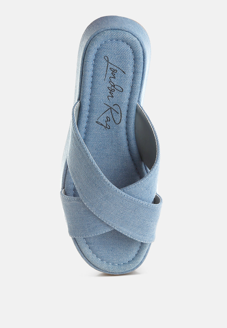 Women Denim Flatform Slip Ons