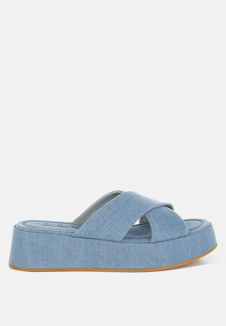 Women Denim Flatform Slip Ons