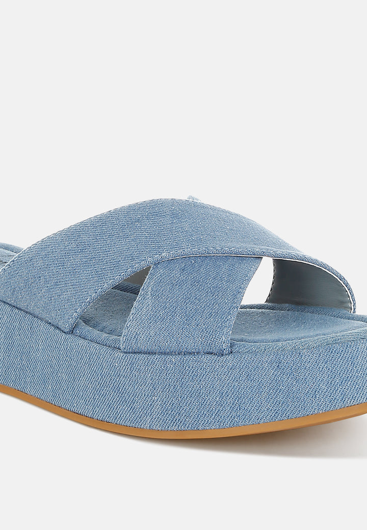 Women Denim Flatform Slip Ons