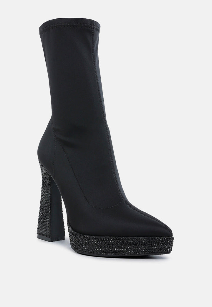 women lycra rhinestone detail ankle boots#color_black#color_black