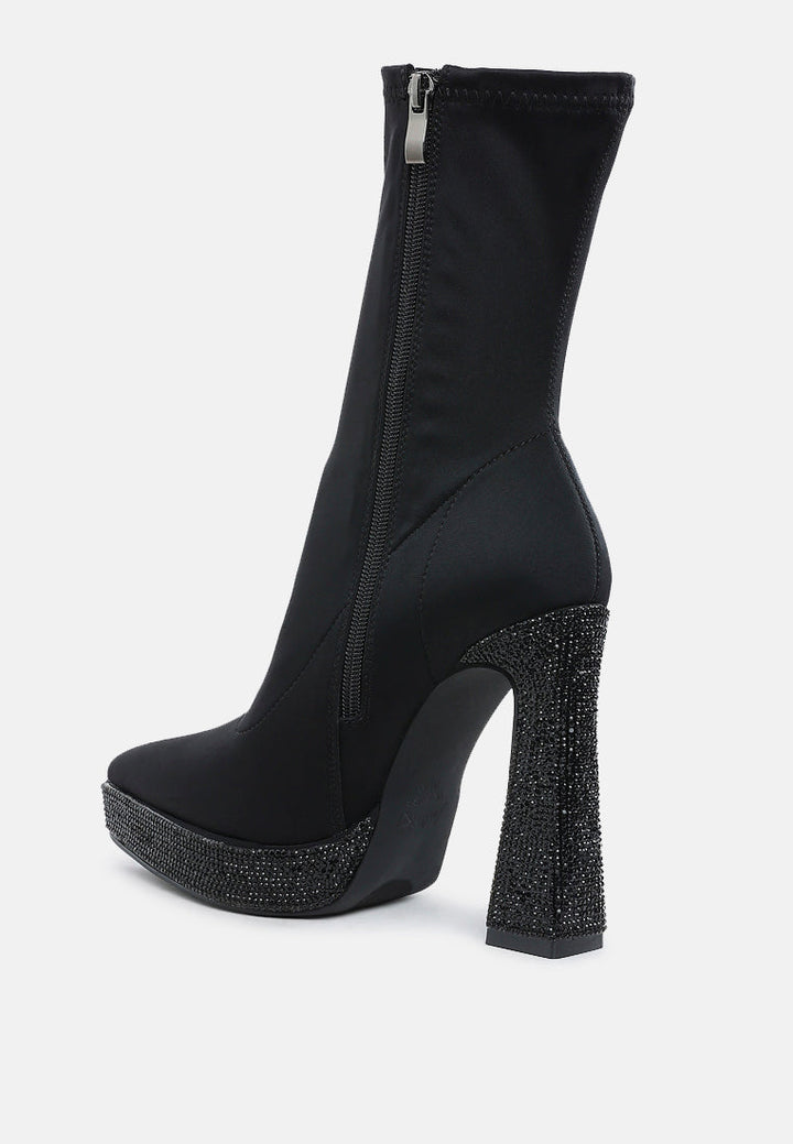 women lycra rhinestone detail ankle boots#color_black#color_black