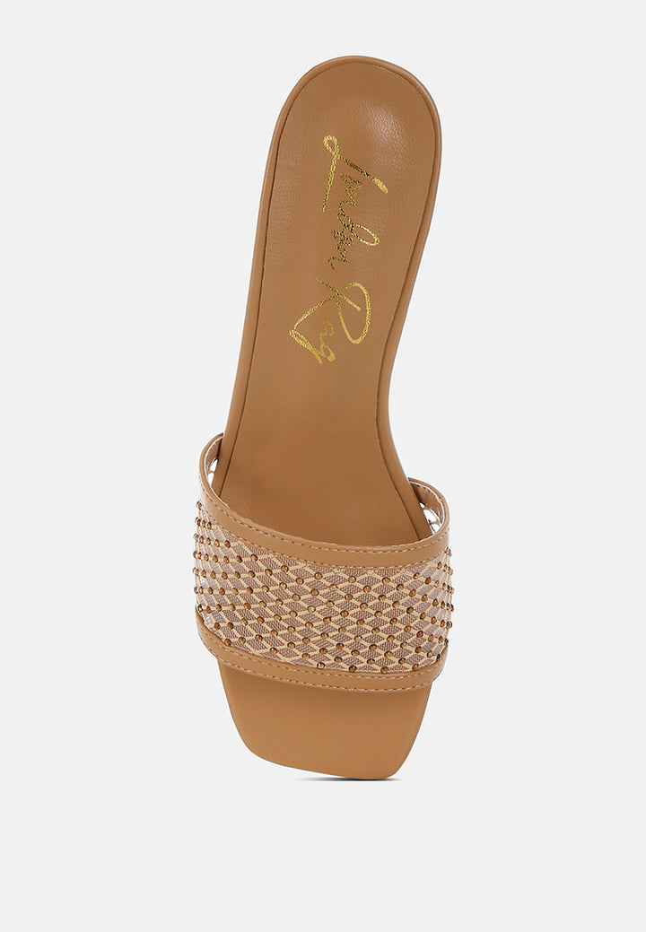 Women Rhinestone Studded Slip-On Heels