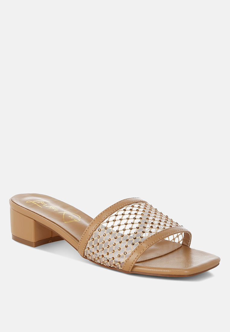 Women Rhinestone Studded Slip-On Heels