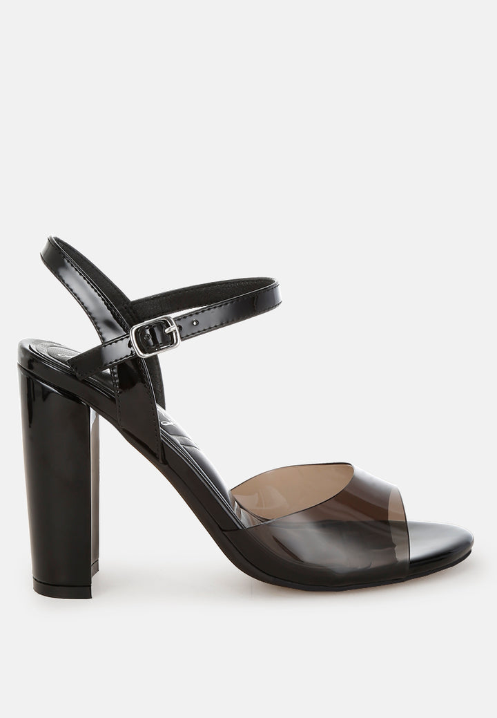 women tinted clear strap block heel sandals#color_black