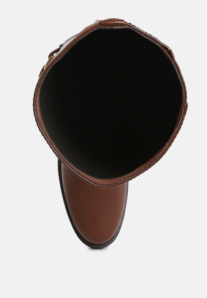 women metal chain link detail calf boots#color_tan