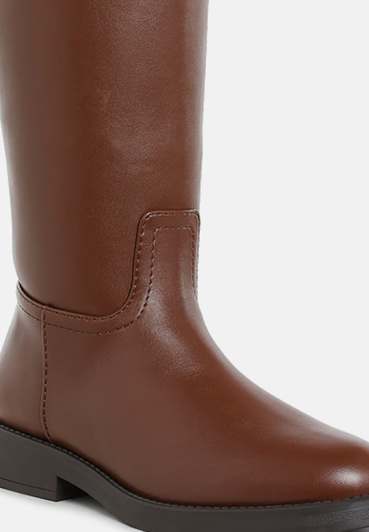 women metal chain link detail calf boots#color_tan