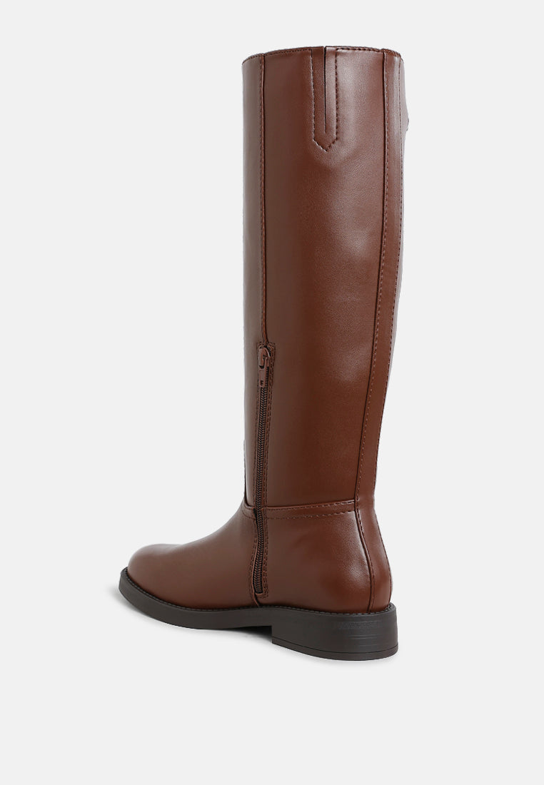 women metal chain link detail calf boots#color_tan