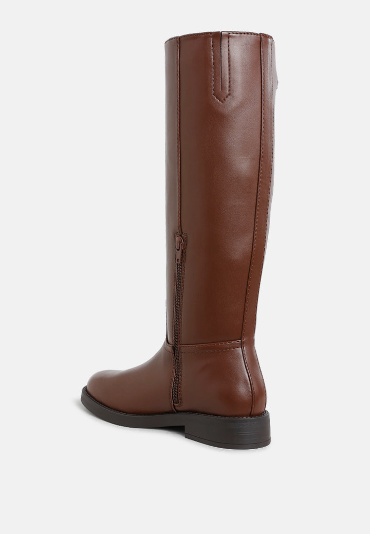 women metal chain link detail calf boots#color_tan