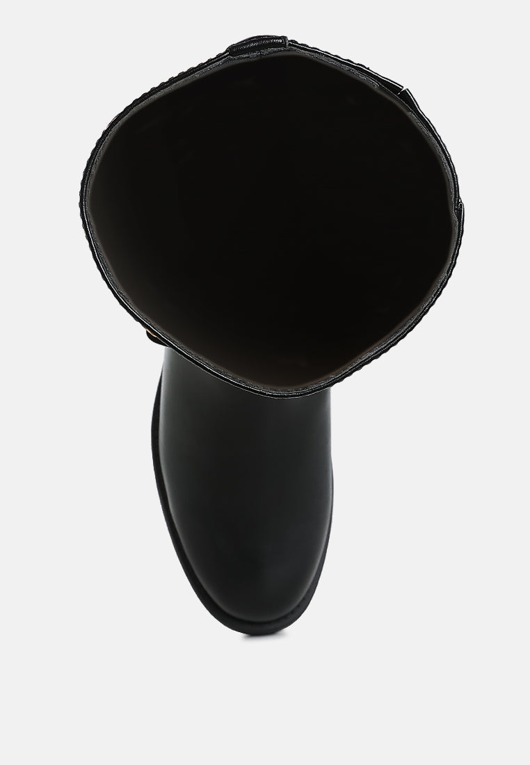 women metal chain link detail calf boots#color_black