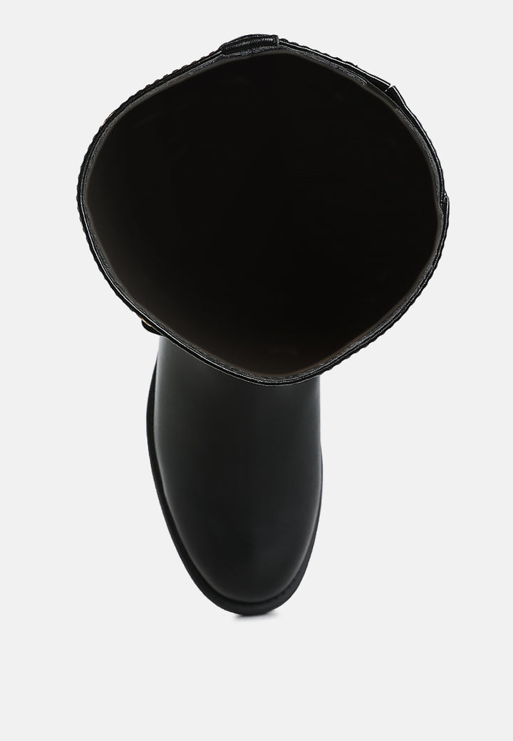 women metal chain link detail calf boots#color_black