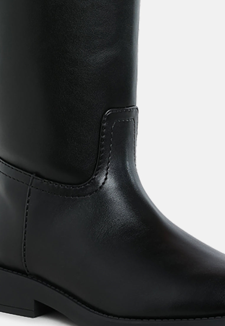 women metal chain link detail calf boots#color_black