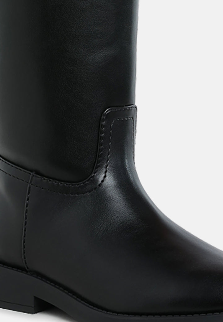 women metal chain link detail calf boots#color_black