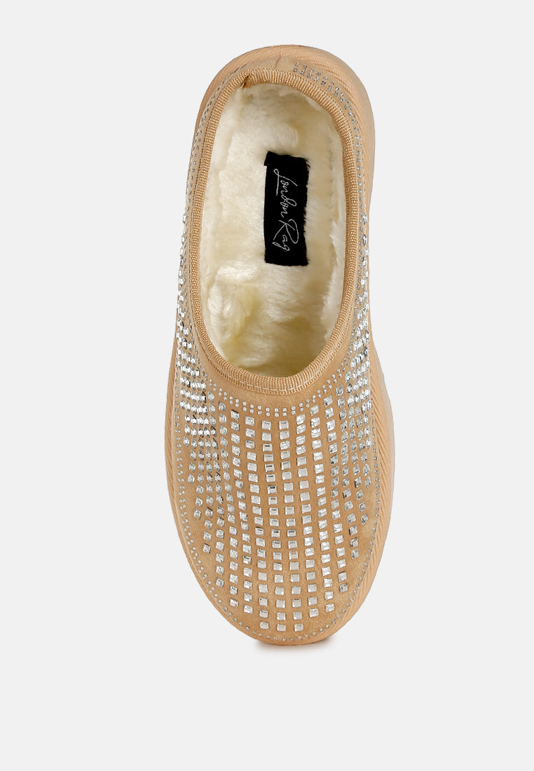 women rhinestones embellished platform classic slip-on#color_beige