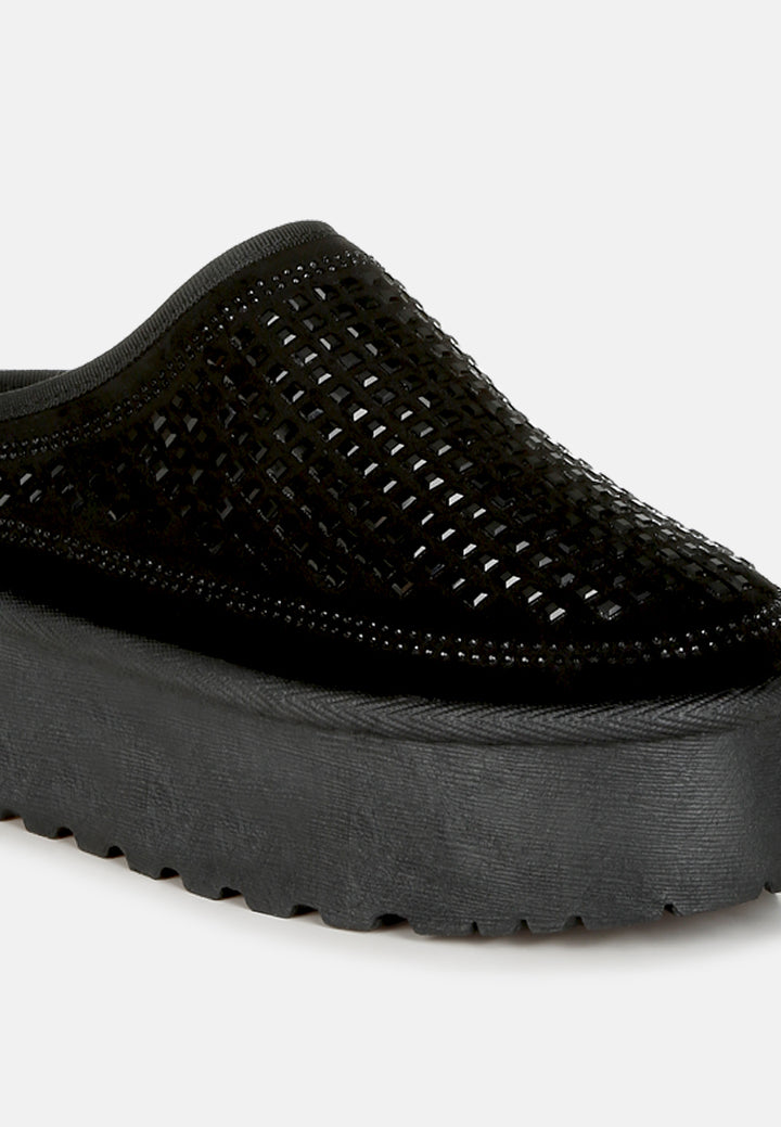 women rhinestones embellished platform classic slip-on#color_black