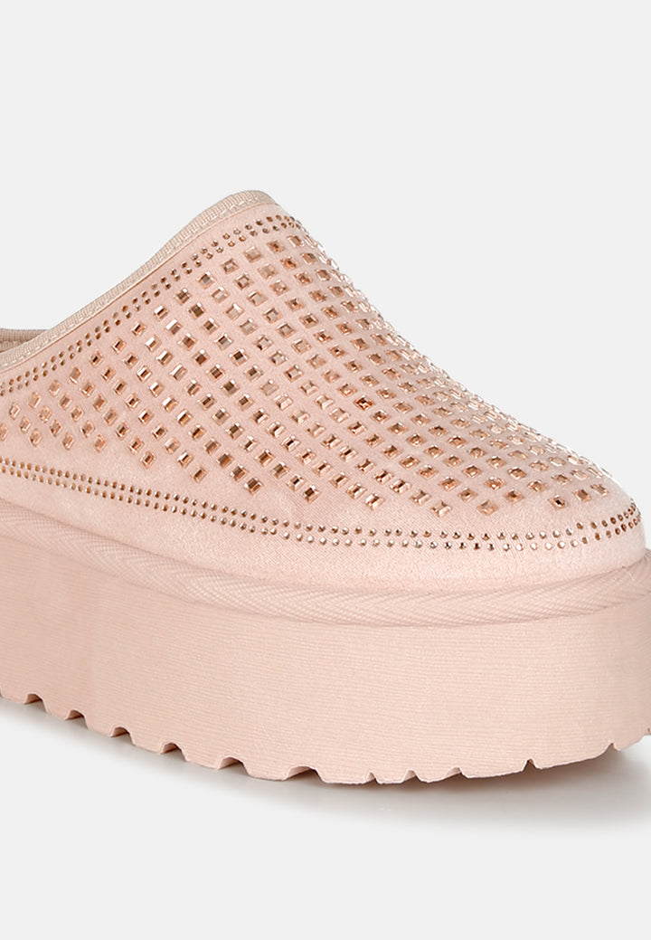 women rhinestones embellished platform classic slip-on#color_pink