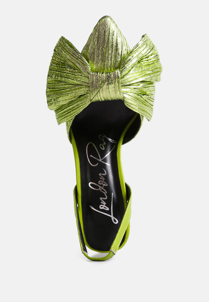 kiki high heeled bow slingback sandals#color_green