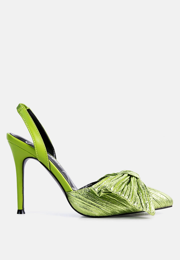 kiki high heeled bow slingback sandals#color_green