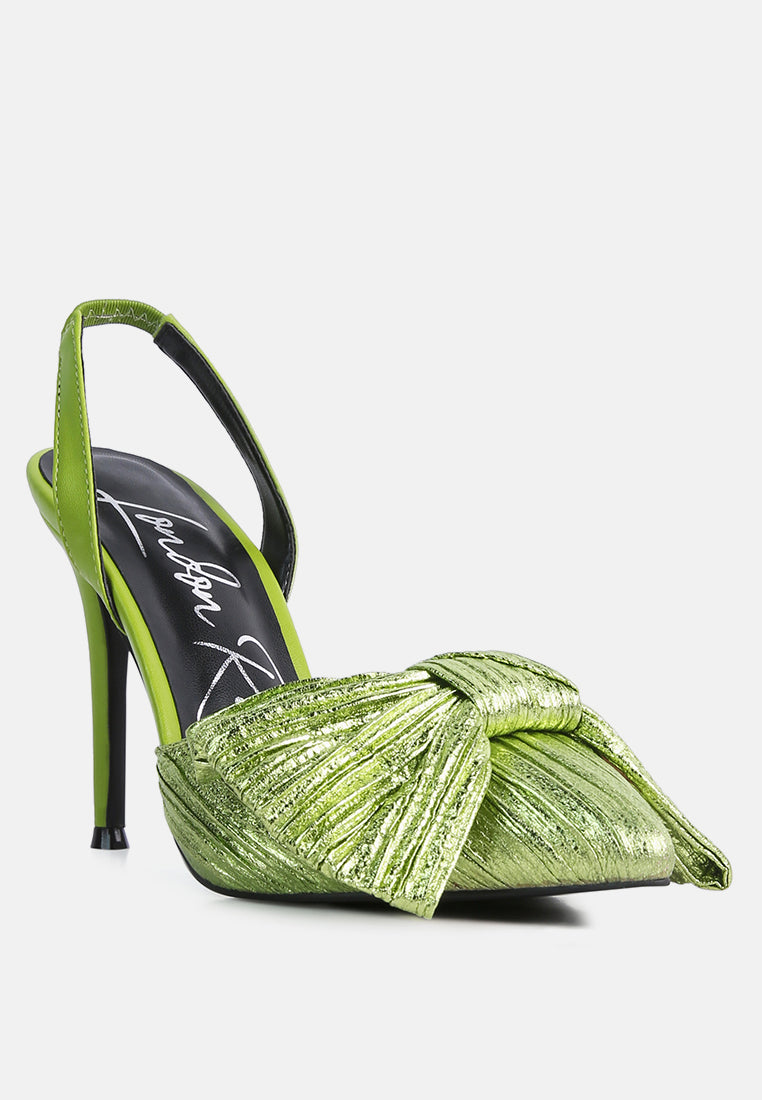 kiki high heeled bow slingback sandals#color_green