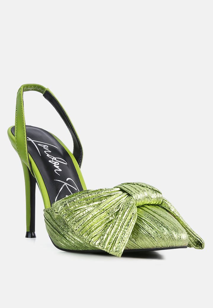 kiki high heeled bow slingback sandals#color_green