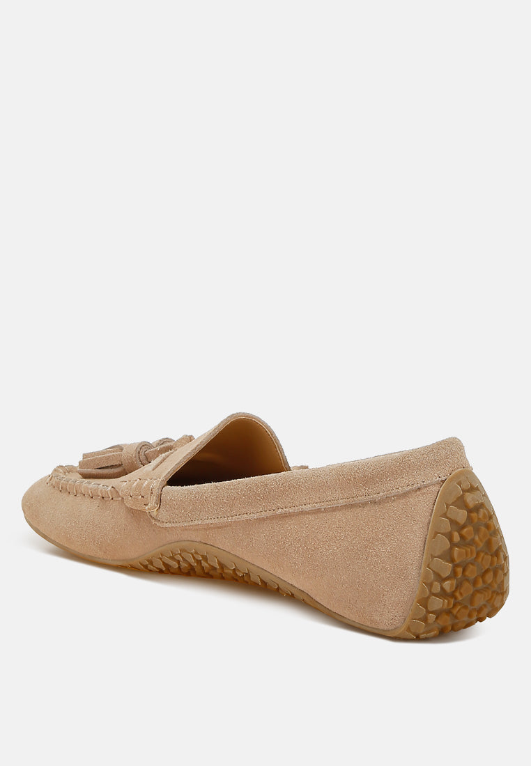 women suede round toe tassel loafers#color_beige