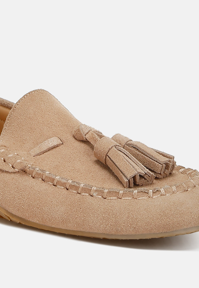 women suede round toe tassel loafers#color_beige