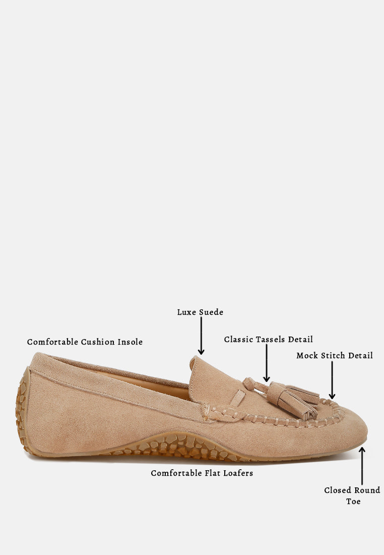 women suede round toe tassel loafers#color_beige