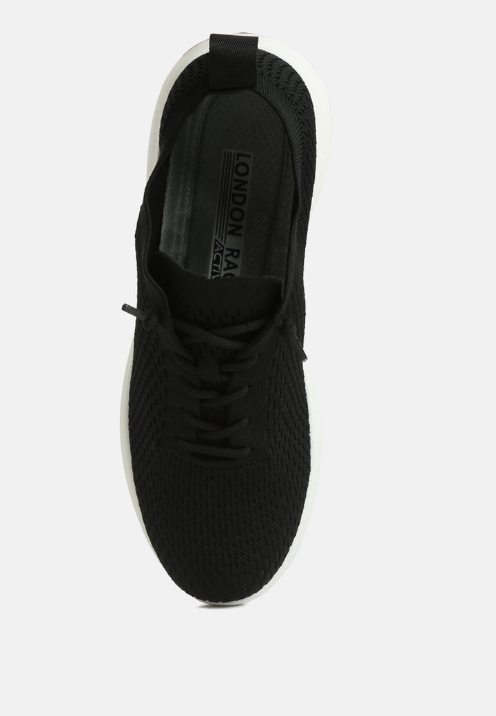 men's knitted lace up sneakers#color_black