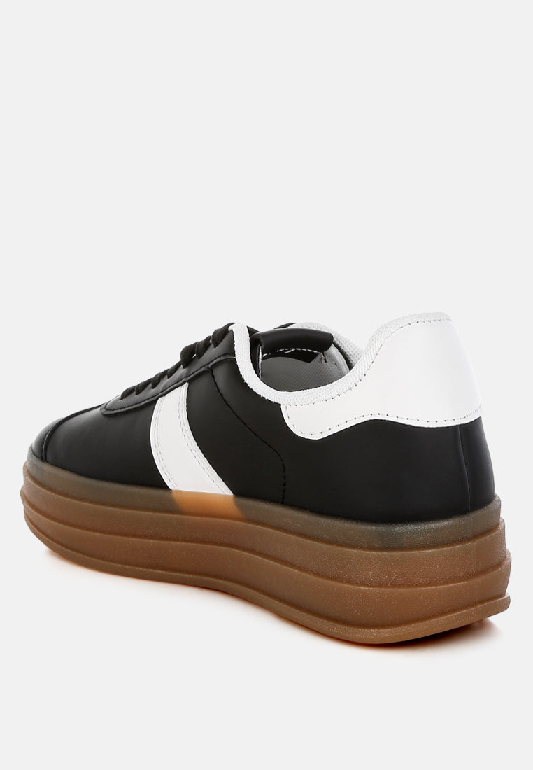 women classic faux leather lace-up sneakers#color_black