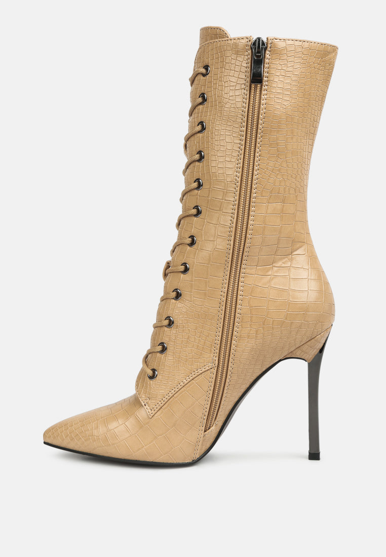 croc textured over the ankle boots by ruw#color_beige