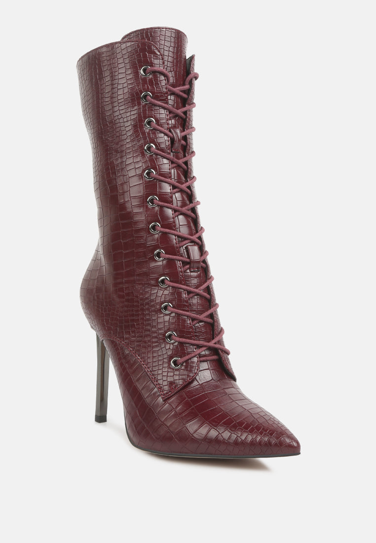 women croc textured over the ankle boots#color_burgundy