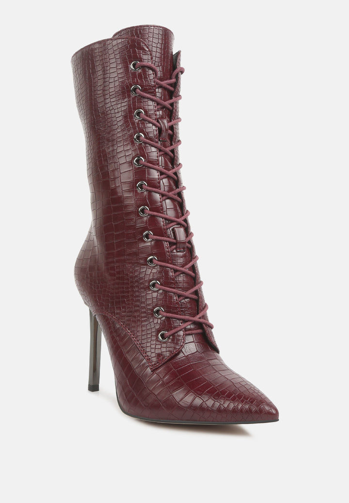 women croc textured over the ankle boots#color_burgundy