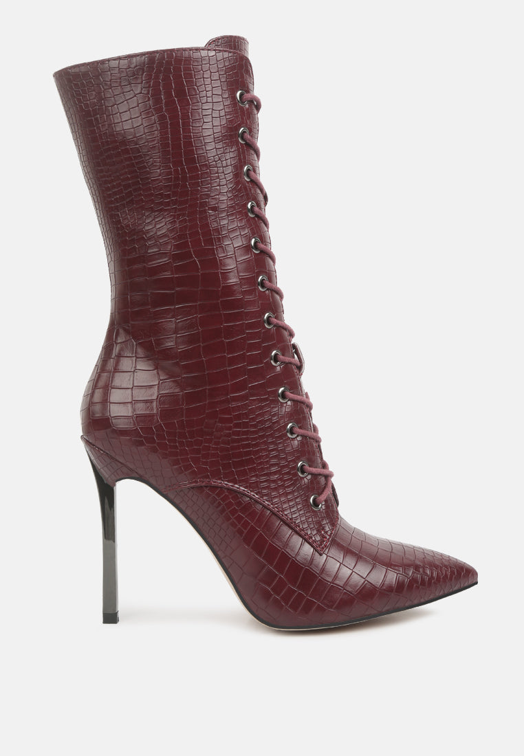 women croc textured over the ankle boots#color_burgundy