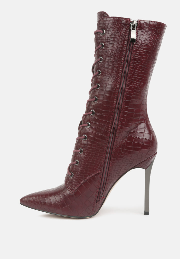 croc textured over the ankle boots by ruw#color_burgundy