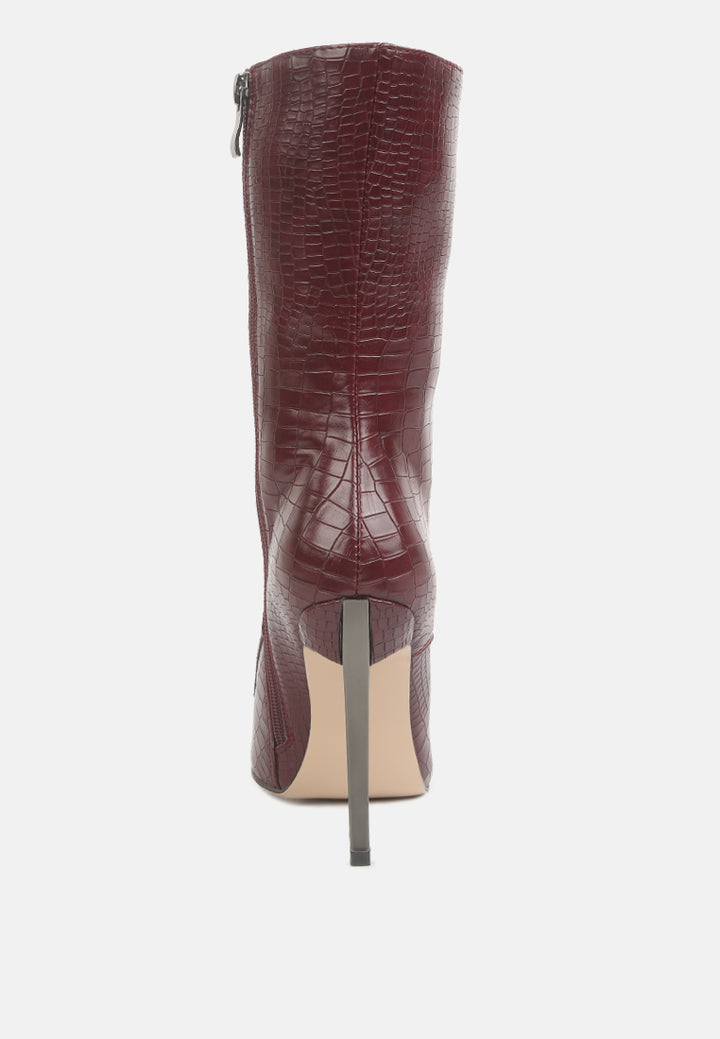 croc textured over the ankle boots by ruw#color_burgundy