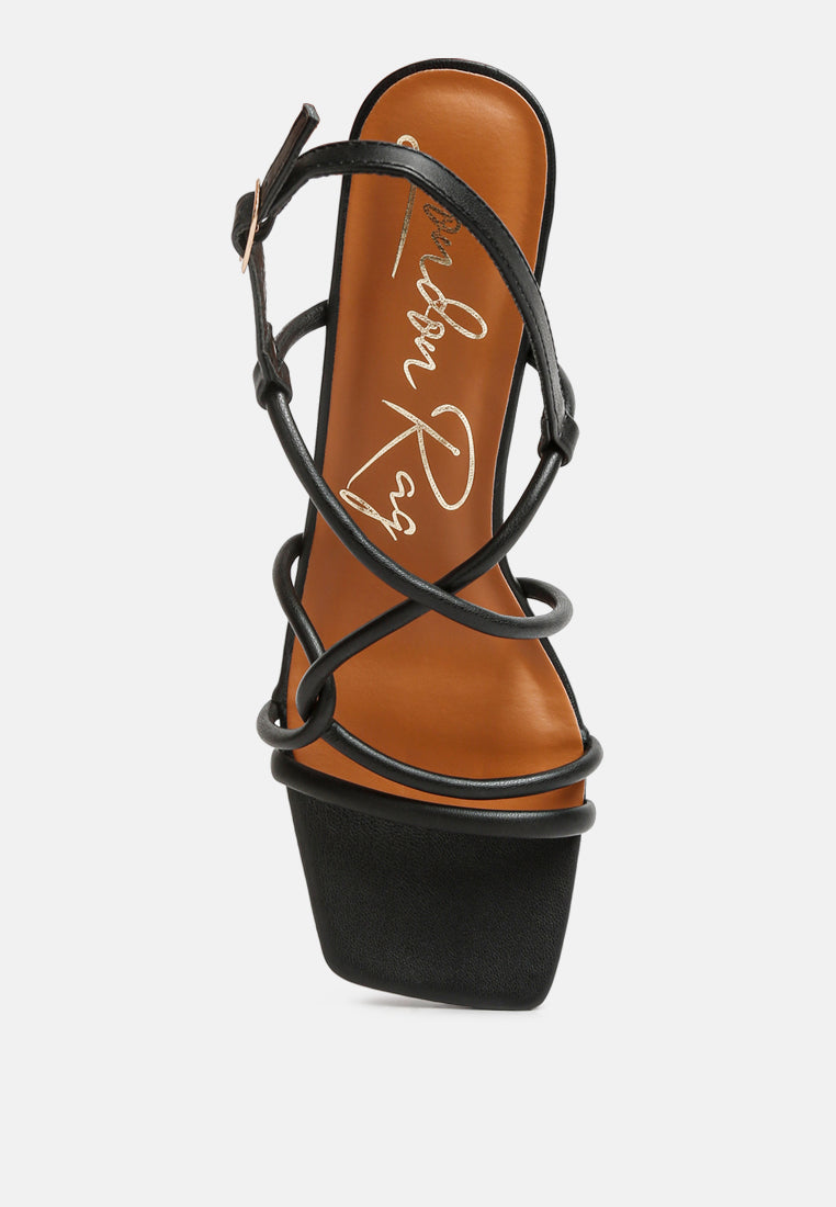 women knotted straps block heeled sandals#color_black