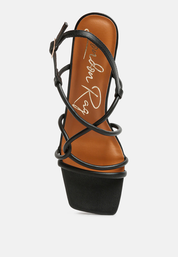 women knotted straps block heeled sandals#color_black