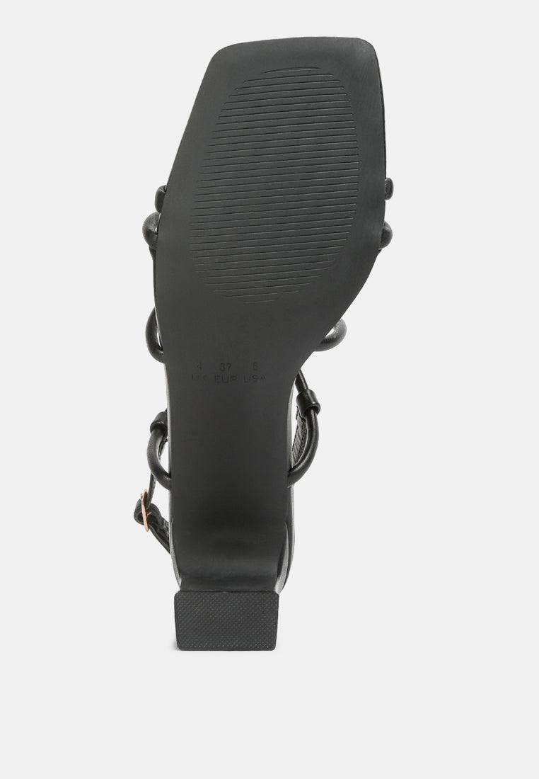 women knotted straps block heeled sandals#color_black