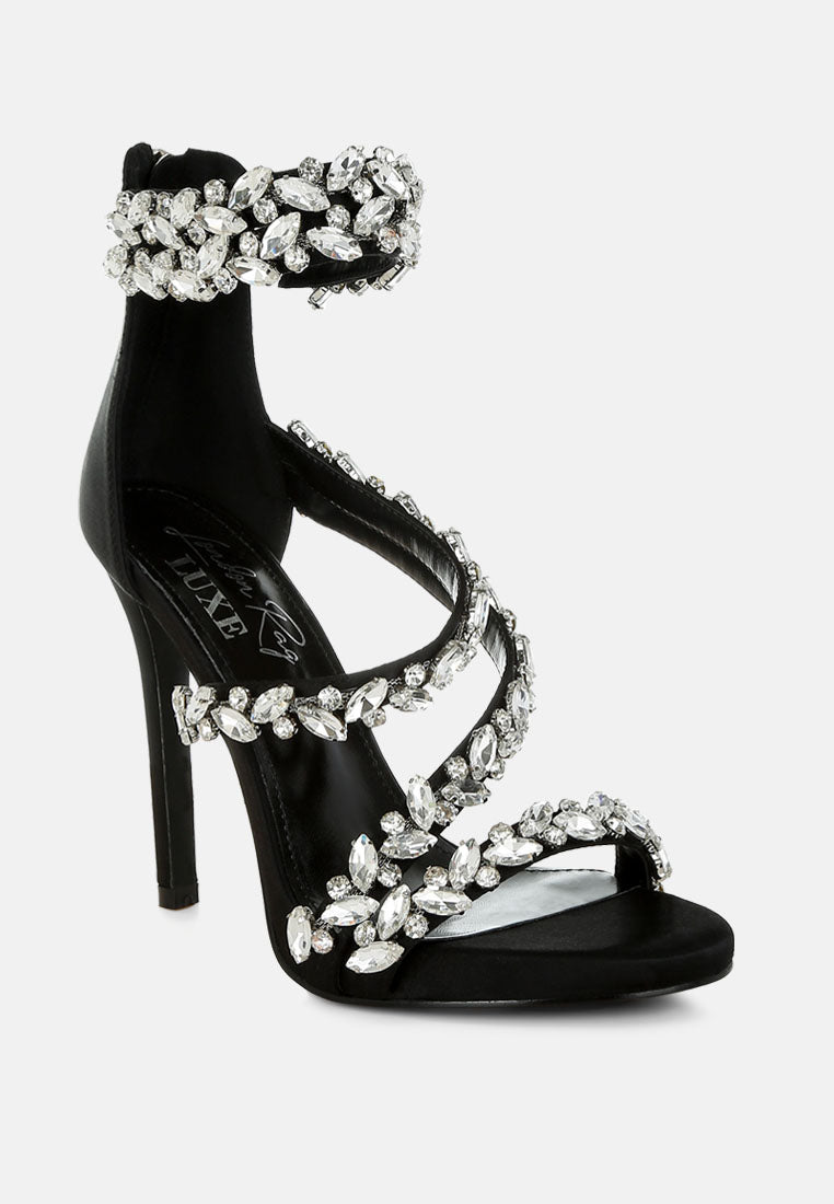 women diamante embellished stiletto heel sandals#color_black