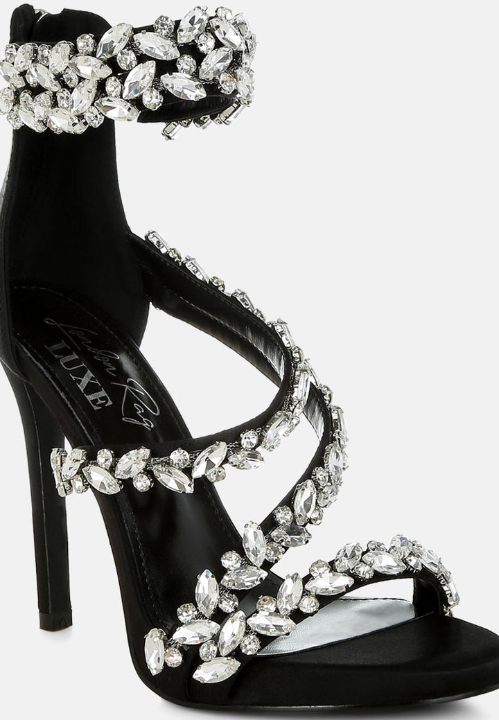 women diamante embellished stiletto heel sandals#color_black