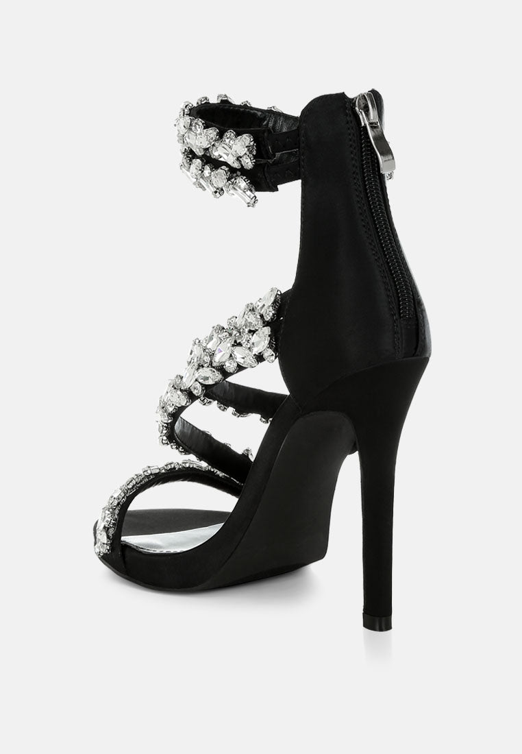 women diamante embellished stiletto heel sandals#color_black
