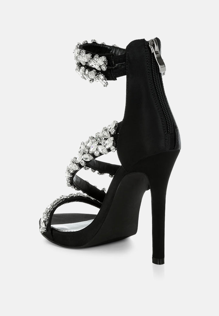 women diamante embellished stiletto heel sandals#color_black
