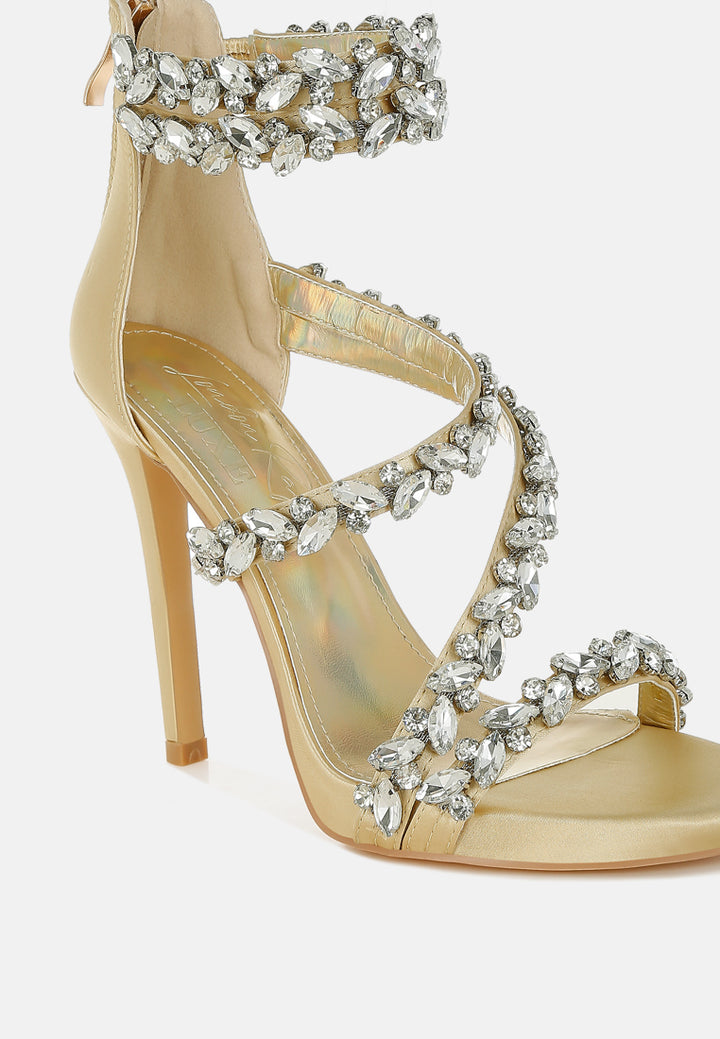 women diamante embellished stiletto heel sandals#color_gold