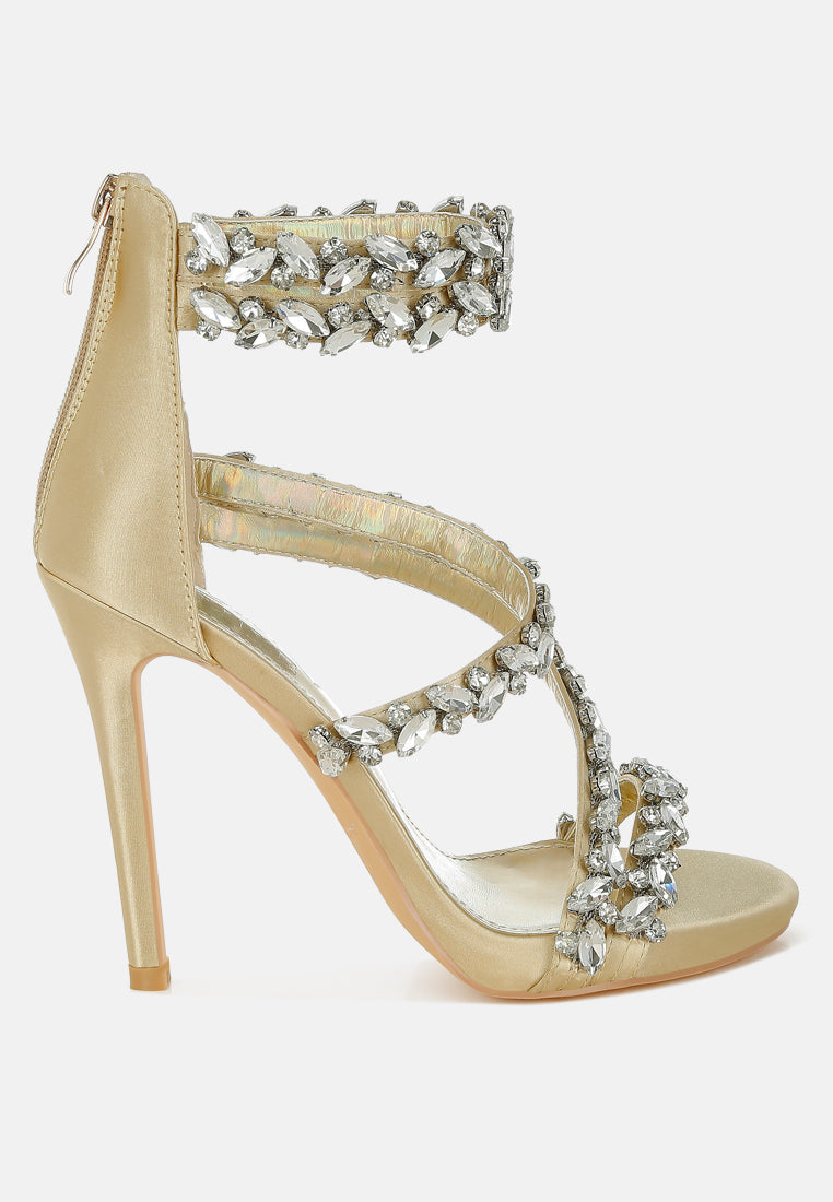 women diamante embellished stiletto heel sandals#color_gold