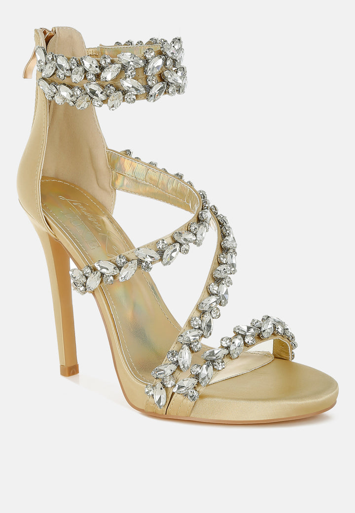 women diamante embellished stiletto heel sandals#color_gold