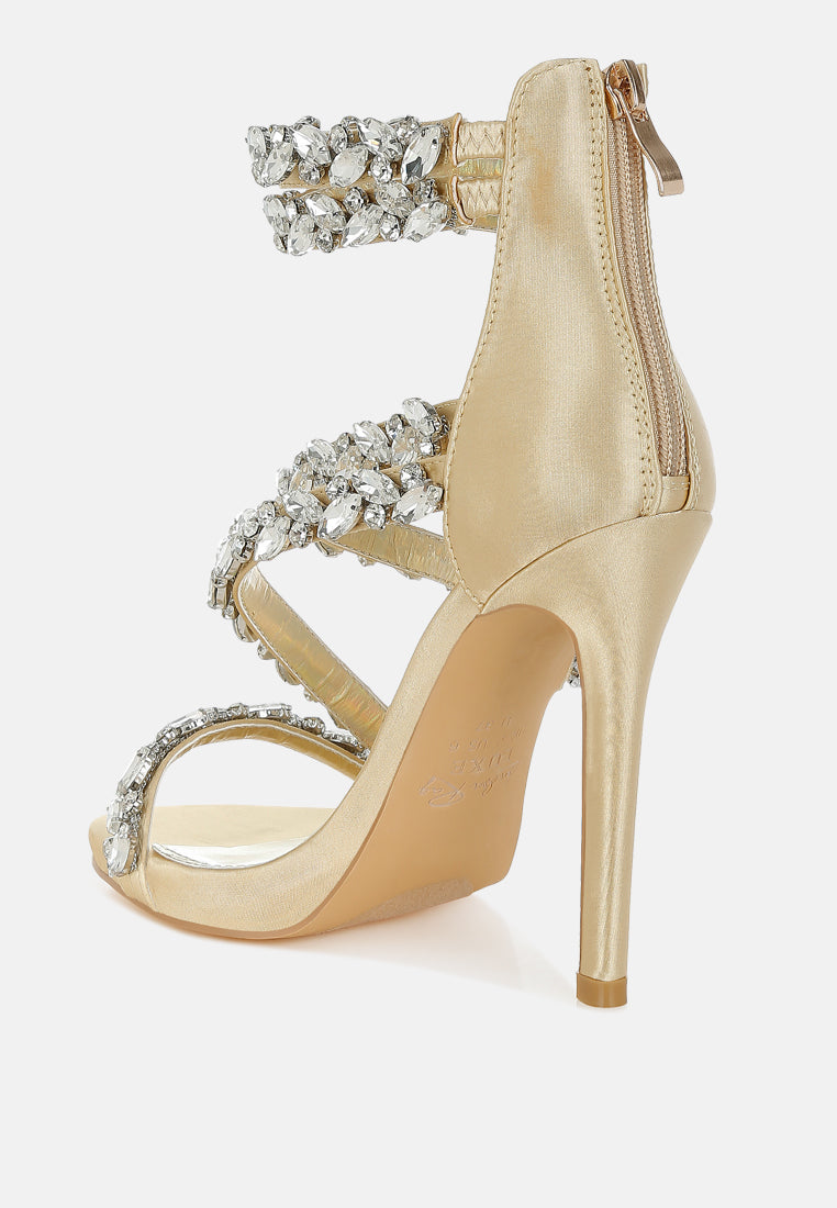 women diamante embellished stiletto heel sandals#color_gold
